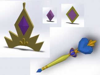 3D model Moon Butterfly's magic wand, crown, earrings and belt's stone for cosplay